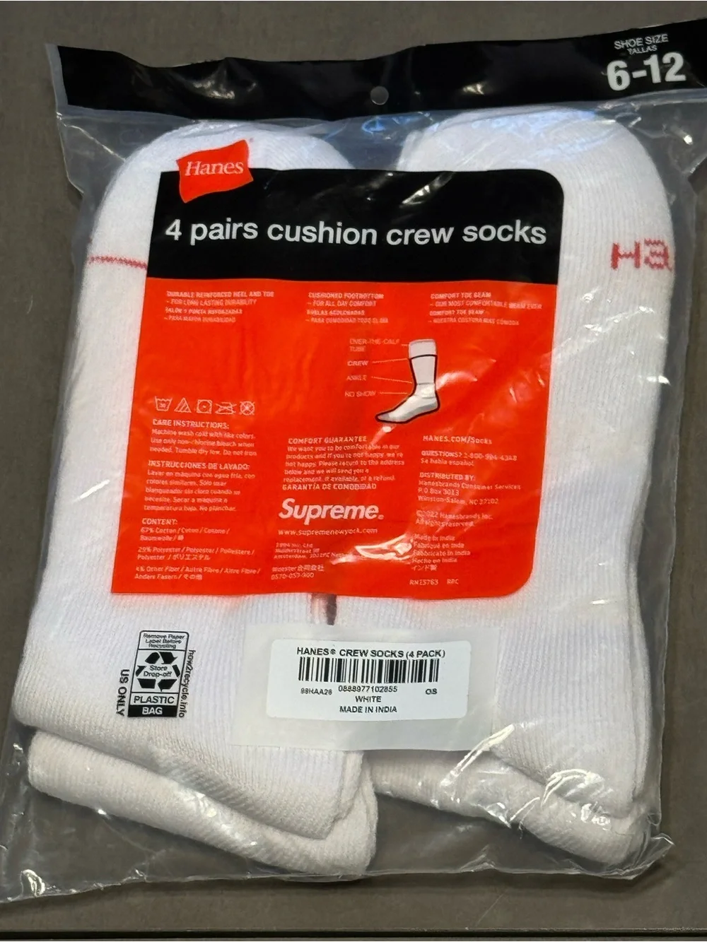 Supreme Haynes White Crew Socks - Pack of 4